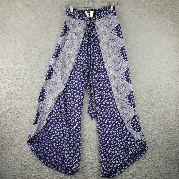 Japna Pants - Japna Blue and White Patterned Wide-Leg Pants